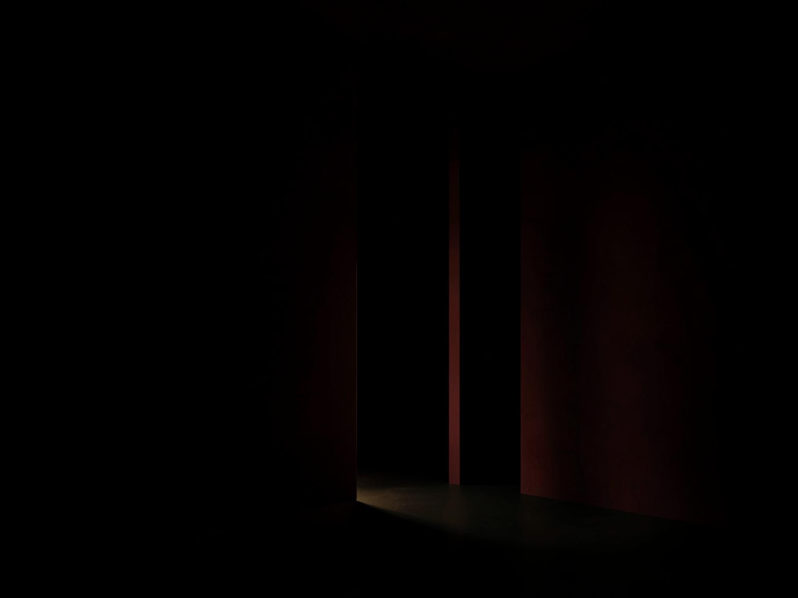 Una puerta entreabierta en una sala oscura